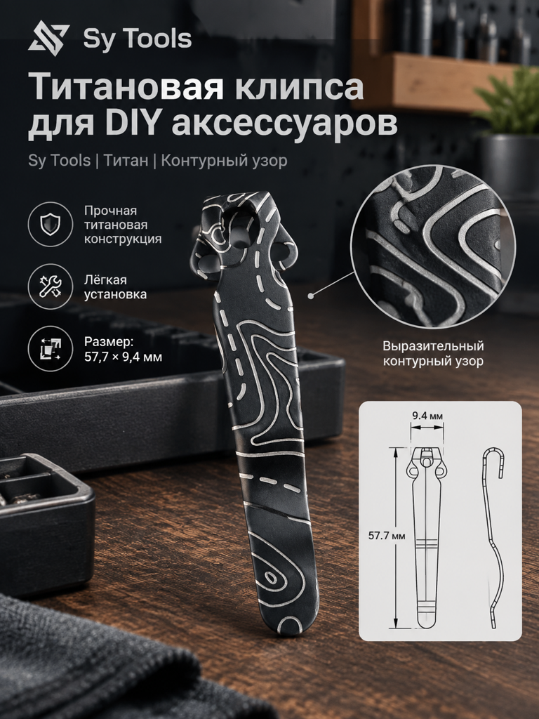 Титановая клипса для складного ножа чёрный