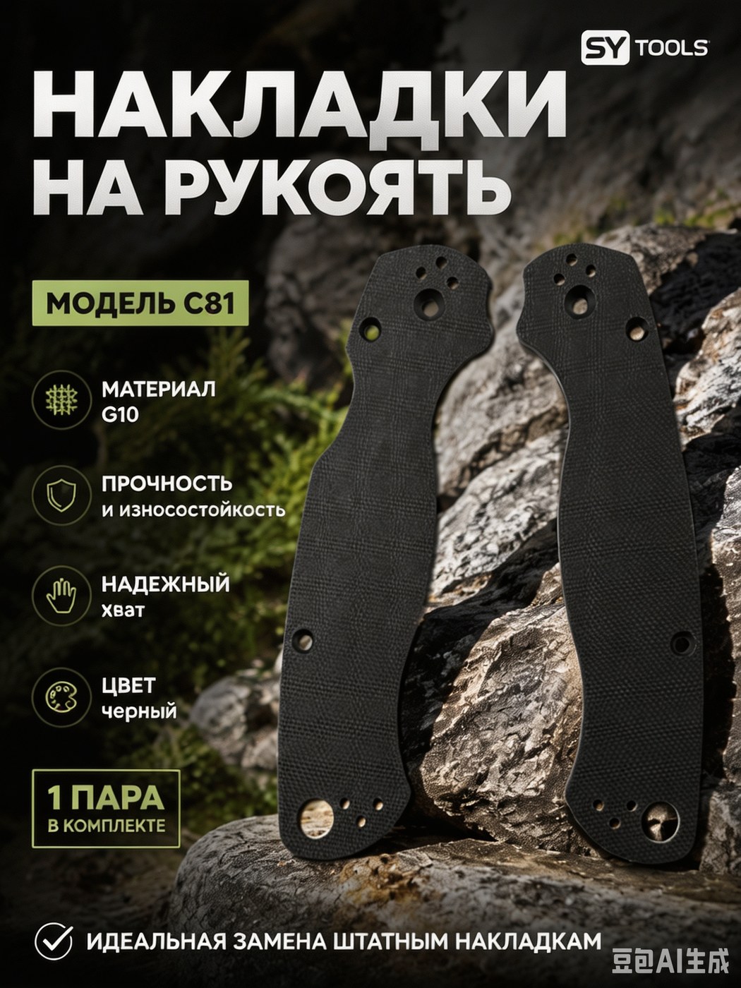 Сменные накладки на рукоять (пара) Spyderco C81 чёрный