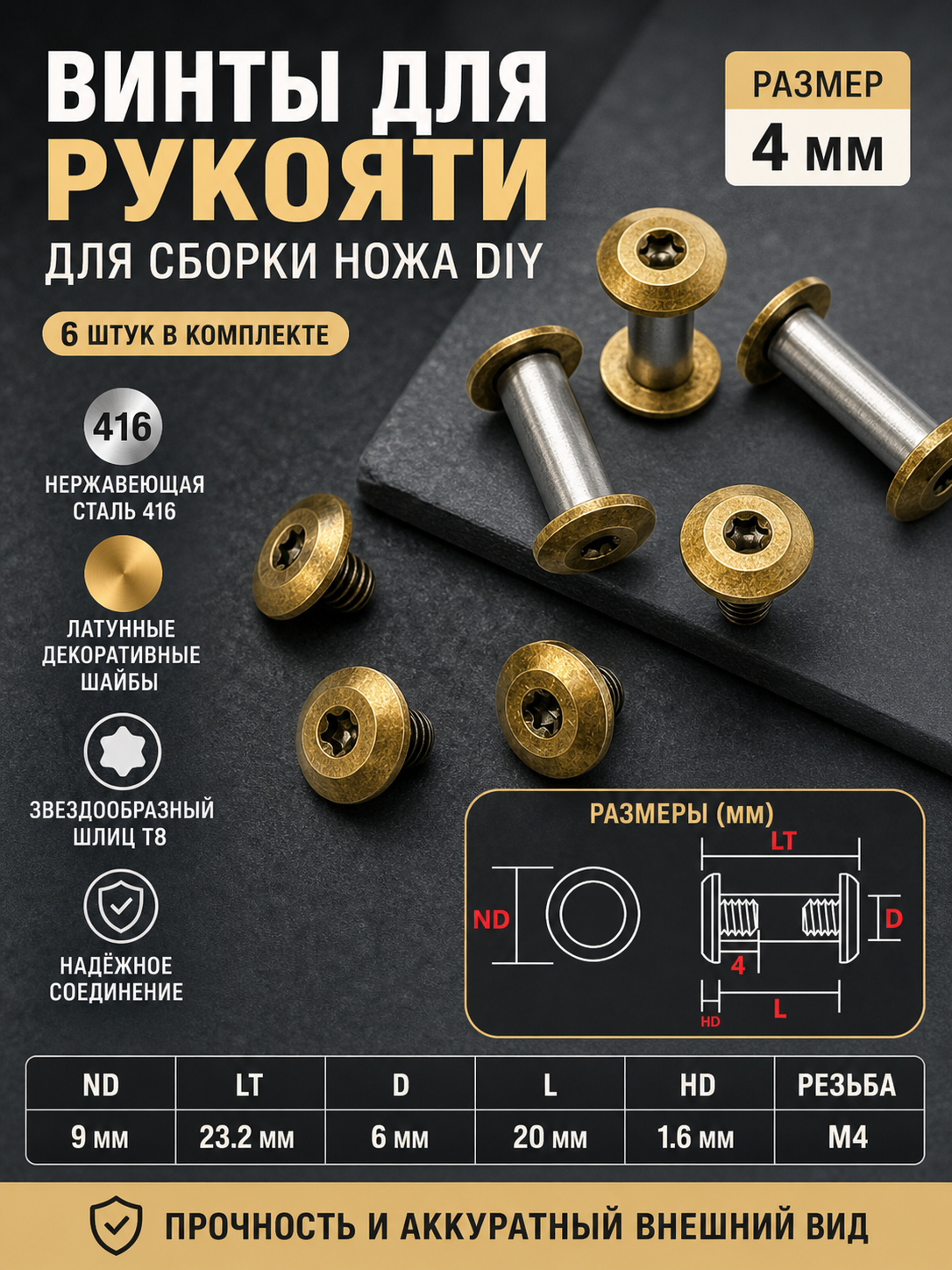 Винт для рукояти ножа No.4 4 мм